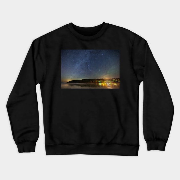 Oxwich Bay on Gower at Night Crewneck Sweatshirt by dasantillo